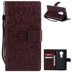 Embossing Sunflower Leather Wallet Case for Motorola Moto E5 - Brown