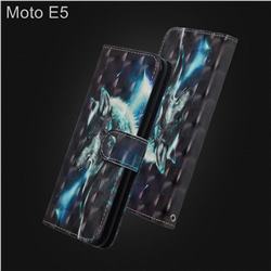 Snow Wolf 3D Painted Leather Wallet Case for Motorola Moto E5