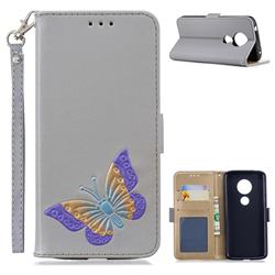 Imprint Embossing Butterfly Leather Wallet Case for Motorola Moto E5 - Grey
