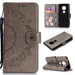 Intricate Embossing Datura Leather Wallet Case for Motorola Moto E5 - Gray