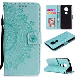 Intricate Embossing Datura Leather Wallet Case for Motorola Moto E5 - Mint Green