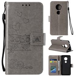 Embossing Owl Couple Flower Leather Wallet Case for Motorola Moto E5 - Gray
