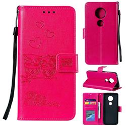 Embossing Owl Couple Flower Leather Wallet Case for Motorola Moto E5 - Red