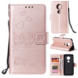 Embossing Owl Couple Flower Leather Wallet Case for Motorola Moto E5 - Rose Gold