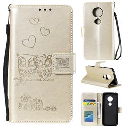 Embossing Owl Couple Flower Leather Wallet Case for Motorola Moto E5 - Golden