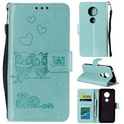 Embossing Owl Couple Flower Leather Wallet Case for Motorola Moto E5 - Green