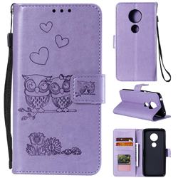 Embossing Owl Couple Flower Leather Wallet Case for Motorola Moto E5 - Purple