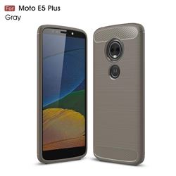 Luxury Carbon Fiber Brushed Wire Drawing Silicone TPU Back Cover for Motorola Moto E5 Plus - Gray