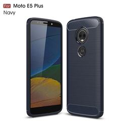Luxury Carbon Fiber Brushed Wire Drawing Silicone TPU Back Cover for Motorola Moto E5 Plus - Navy