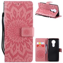 Embossing Sunflower Leather Wallet Case for Motorola Moto E5 Plus - Pink