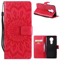 Embossing Sunflower Leather Wallet Case for Motorola Moto E5 Plus - Red
