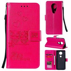 Embossing Owl Couple Flower Leather Wallet Case for Motorola Moto E5 Plus - Red