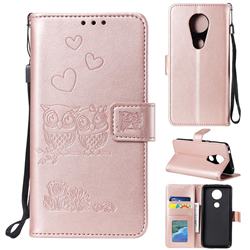 Embossing Owl Couple Flower Leather Wallet Case for Motorola Moto E5 Plus - Rose Gold