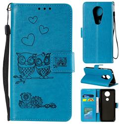 Embossing Owl Couple Flower Leather Wallet Case for Motorola Moto E5 Plus - Blue