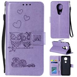Embossing Owl Couple Flower Leather Wallet Case for Motorola Moto E5 Plus - Purple