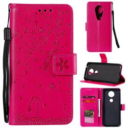 Embossing Cherry Blossom Cat Leather Wallet Case for Motorola Moto E5 Plus - Rose