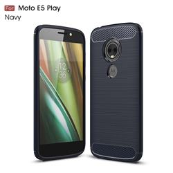 Luxury Carbon Fiber Brushed Wire Drawing Silicone TPU Back Cover for Motorola Moto E5 Play - Navy