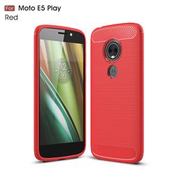 Luxury Carbon Fiber Brushed Wire Drawing Silicone TPU Back Cover for Motorola Moto E5 Play - Red