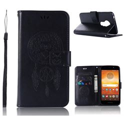 Intricate Embossing Owl Campanula Leather Wallet Case for Motorola Moto E5 Play - Black