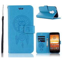 Intricate Embossing Owl Campanula Leather Wallet Case for Motorola Moto E5 Play - Blue