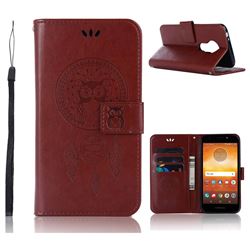 Intricate Embossing Owl Campanula Leather Wallet Case for Motorola Moto E5 Play - Brown