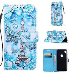 Tower Butterfly Matte Leather Wallet Phone Case for Motorola Moto E6