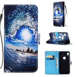 Waves and Sun Matte Leather Wallet Phone Case for Motorola Moto E6