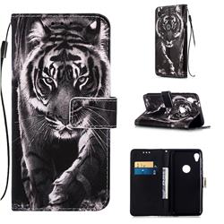 Black and White Tiger Matte Leather Wallet Phone Case for Motorola Moto E6
