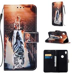 Cat and Tiger Matte Leather Wallet Phone Case for Motorola Moto E6