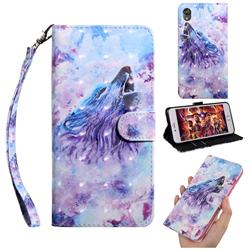 Roaring Wolf 3D Painted Leather Wallet Case for Motorola Moto E6