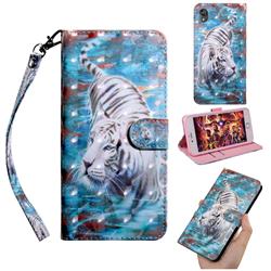 White Tiger 3D Painted Leather Wallet Case for Motorola Moto E6