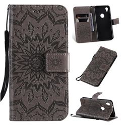 Embossing Sunflower Leather Wallet Case for Motorola Moto E6 - Gray