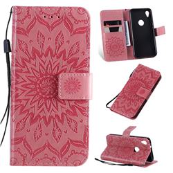 Embossing Sunflower Leather Wallet Case for Motorola Moto E6 - Pink