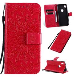 Embossing Sunflower Leather Wallet Case for Motorola Moto E6 - Red
