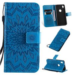 Embossing Sunflower Leather Wallet Case for Motorola Moto E6 - Blue