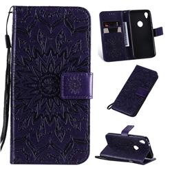 Embossing Sunflower Leather Wallet Case for Motorola Moto E6 - Purple