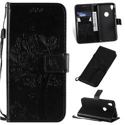 Embossing Butterfly Tree Leather Wallet Case for Motorola Moto E6 - Black