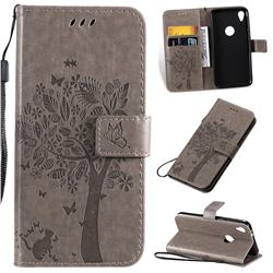 Embossing Butterfly Tree Leather Wallet Case for Motorola Moto E6 - Grey