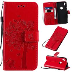 Embossing Butterfly Tree Leather Wallet Case for Motorola Moto E6 - Red
