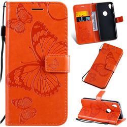 Embossing 3D Butterfly Leather Wallet Case for Motorola Moto E6 - Orange
