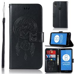 Intricate Embossing Owl Campanula Leather Wallet Case for Motorola Moto E6 - Black