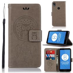 Intricate Embossing Owl Campanula Leather Wallet Case for Motorola Moto E6 - Grey