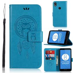 Intricate Embossing Owl Campanula Leather Wallet Case for Motorola Moto E6 - Blue