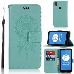 Intricate Embossing Owl Campanula Leather Wallet Case for Motorola Moto E6 - Green