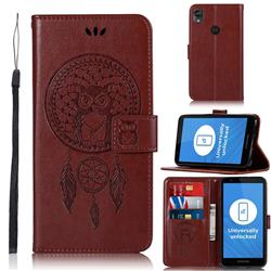 Intricate Embossing Owl Campanula Leather Wallet Case for Motorola Moto E6 - Brown