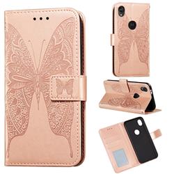 Intricate Embossing Vivid Butterfly Leather Wallet Case for Motorola Moto E6 - Rose Gold