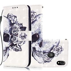 Skull Flower 3D Painted Leather Wallet Case for Motorola Moto E6