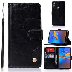 Luxury Retro Leather Wallet Case for Motorola Moto E6 Plus - Black
