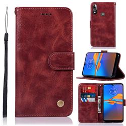 Luxury Retro Leather Wallet Case for Motorola Moto E6 Plus - Wine Red