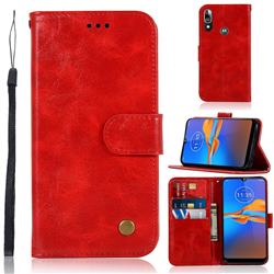 Luxury Retro Leather Wallet Case for Motorola Moto E6 Plus - Red